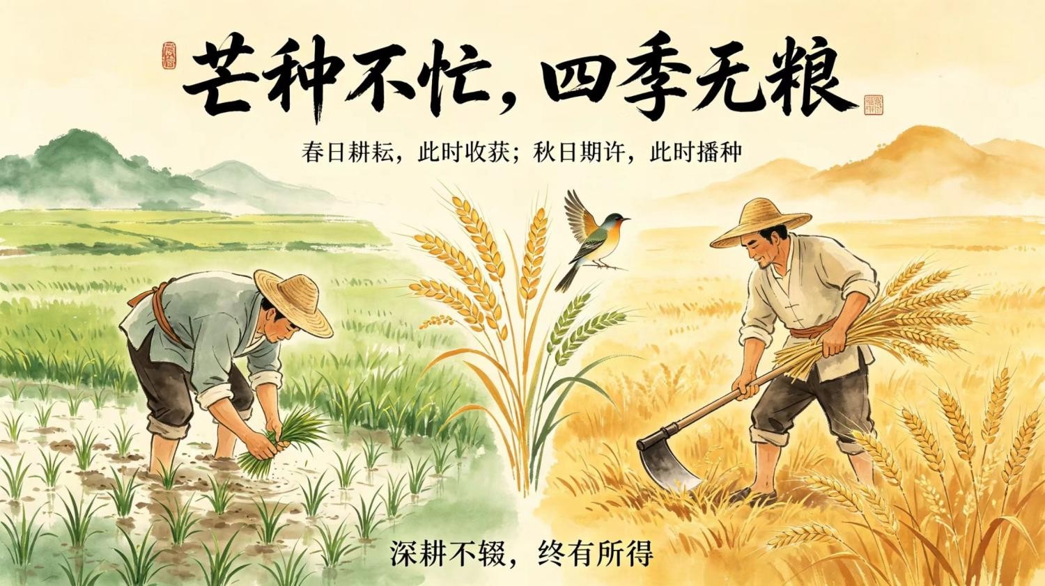 芒种：时雨及芒种，万物皆丰盈